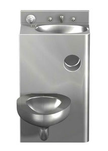 free-standing toilet / stainless steel / with integrated hand basin / for public washroom