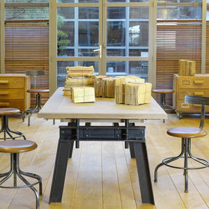traditional table / metal / metal base / rectangular