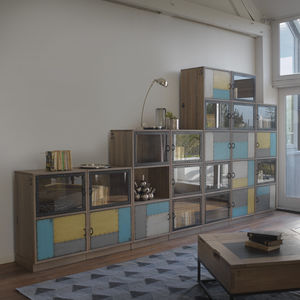 traditional living room wall unit / wooden / glass