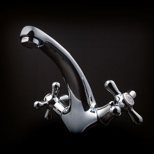 double-handle washbasin mixer tap / free-standing / chromed metal / bathroom