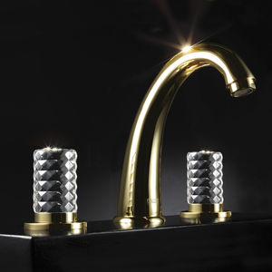 double-handle washbasin mixer tap / free-standing / gold / bathroom