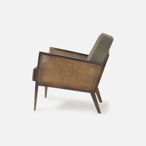 contemporary armchair / beech / fabric / leather