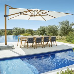 offset patio umbrella / commercial / acrylic fabric / teak