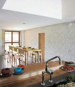 contemporary high bar table / natural oak / rectangular / for restaurants