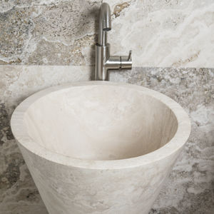 free-standing washbasin / conical / travertine / contemporary