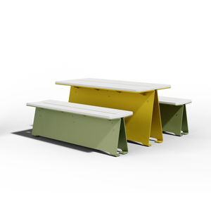 contemporary bench and table set