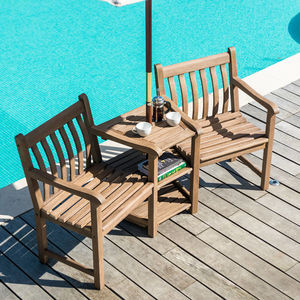 traditional table and chair set / hardwood / with storage compartment / with armrests