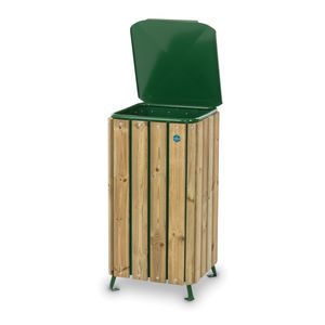 public trash can / steel / wooden / contemporary