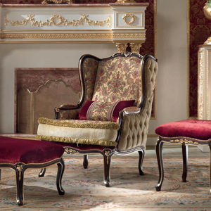 classic armchair / fabric / solid wood / handmade