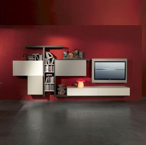contemporary TV wall unit / lacquered wood / elm
