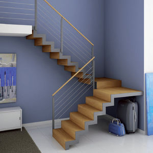 half-turn staircase / wooden frame / metal frame / wooden steps