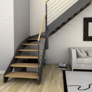 quarter-turn staircase / wooden frame / metal frame / wooden steps