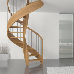 spiral staircase / wooden frame / wooden steps / without risers