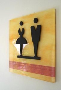 wall-mounted signage plate / brass / for sanitary facilities