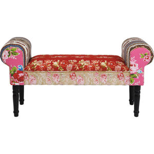 traditional upholstered bench / cotton / lacquered wood / with armrests