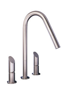 free-standing double-handle mixer tap / stainless steel / kitchen / 3-hole