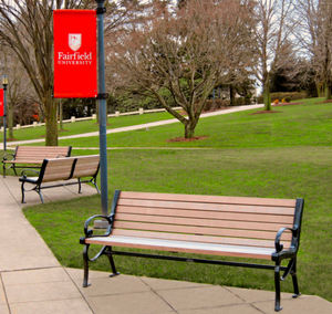 public bench / traditional / wooden / iron