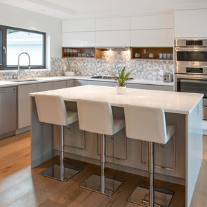 contemporary kitchen / wooden / island / L-shaped