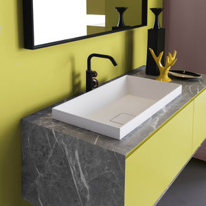 semi-recessed washbasin / rectangular / mineral stone / contemporary