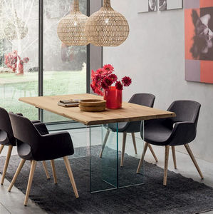 contemporary dining table / oak / glass / rectangular