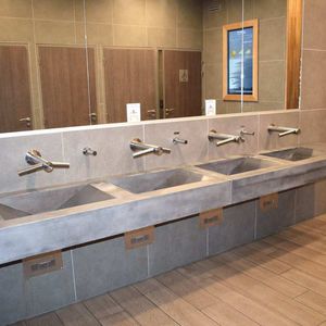 wall-mounted hand basin / rectangular / ceramic / commercial