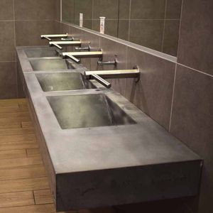 wall-mounted hand basin / rectangular / ceramic / commercial