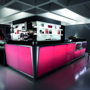 bar counter / glass / L-shaped / illuminated