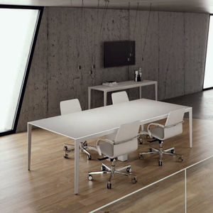 contemporary boardroom table / wooden / cast aluminum / glass