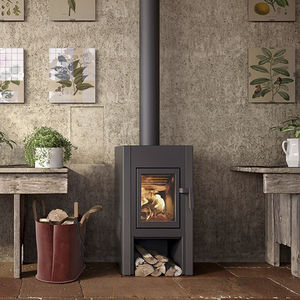 wood heating stove / contemporary / corner / steel