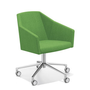 contemporary visitor chair / with armrests / upholstered / on casters