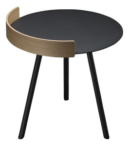 contemporary side table / lacquered wood / oak / steel base