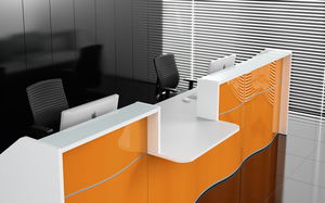 modular reception desk / laminate / glass / aluminum
