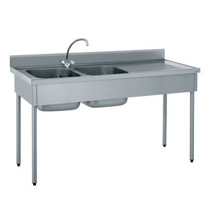 double kitchen sink / stainless steel / free standing / square
