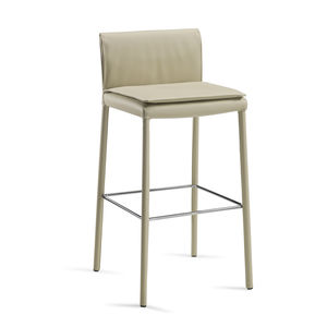 contemporary bar chair / upholstered / leather / beige