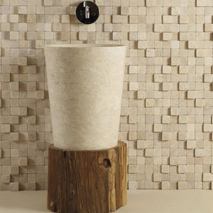 free-standing washbasin / round / marble / natural stone