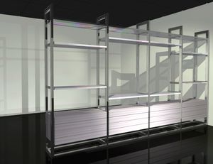 contemporary shelf / wooden / aluminum / glass