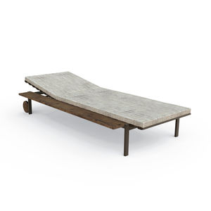 contemporary sun lounger / fabric / iroko / stainless steel