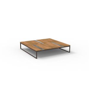 contemporary coffee table / iroko / marble / stainless steel base