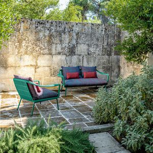contemporary armchair / fabric / aluminium / rope