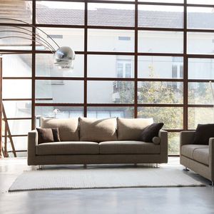 compact sofa / contemporary / fabric / leather