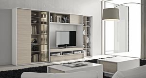 contemporary multimedia cabinet / lacquered wood