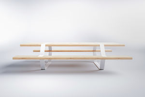original design picnic table / hardwood / spruce / galvanized steel