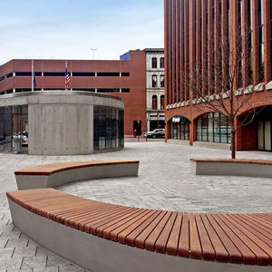 public bench / contemporary / wooden / concrete