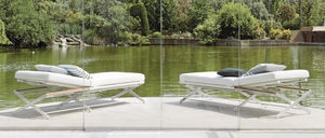 contemporary sun lounger / teak / aluminum / synthetic leather