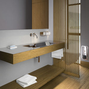 wall-mounted washbasin / rectangular / wood / stainless steel