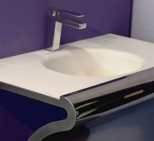free-standing washbasin / oval / Solid Surface / stainless steel