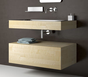 wall-mounted washbasin / rectangular / wood / stainless steel