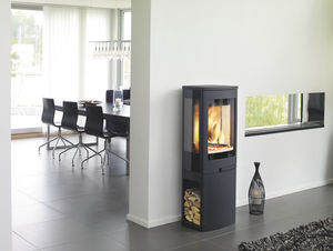 wood heating stove / 3-sided / metal / contemporary