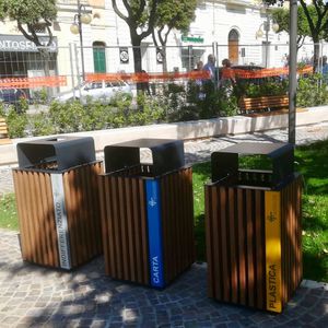 public trash can / metal / wooden / for public spaces