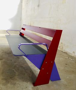 public bench / contemporary / wooden / galvanized steel